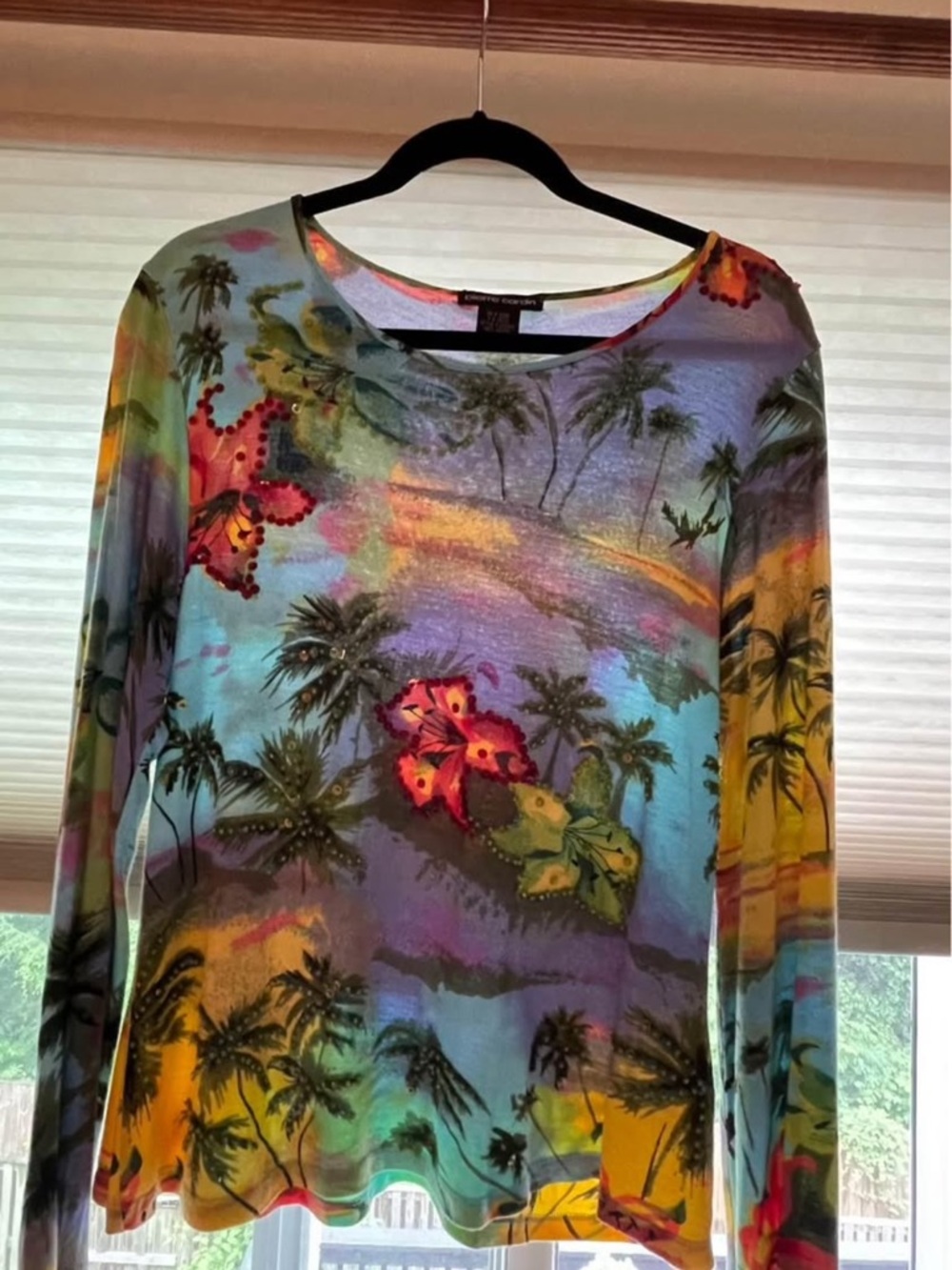 Pierre Cardin Multicolor Tropical Print Long-Sleeve Silk Top